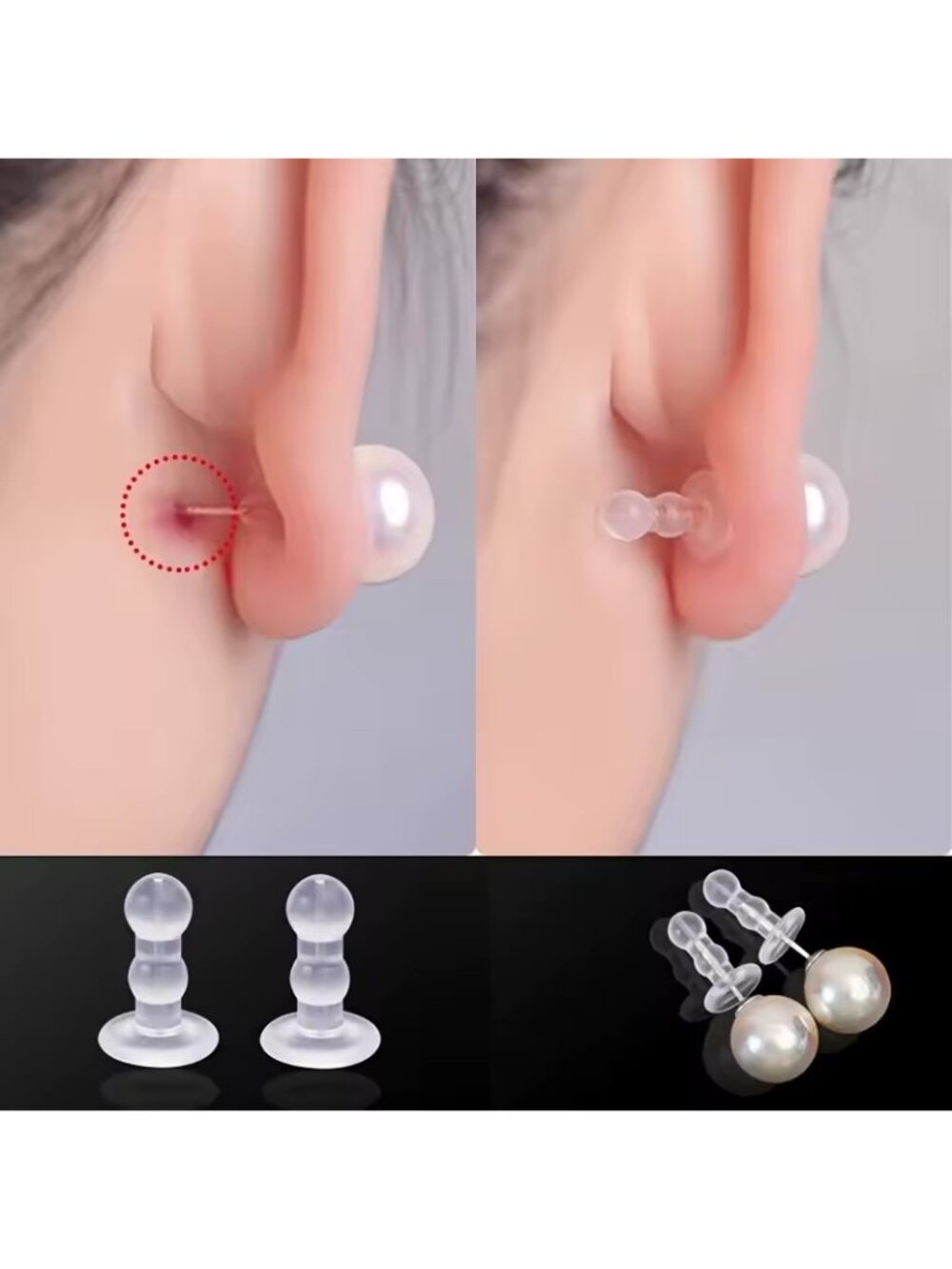 2-Sizes 15-20Pcs Stoppers Silicone Rubber Clear Back Earrings